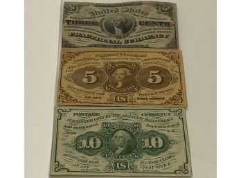 Group Of Three 1860's United States Fractional Currency Pieces