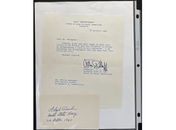 Signed Letter By Commander Of The US Navy, Arleigh Burke With COA
