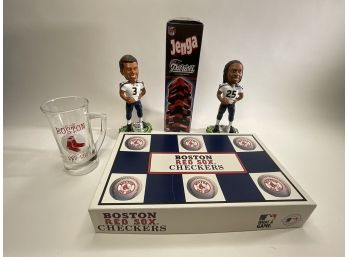Football & Baseball Bobbleheads Checkers Beer Mug And Jenga