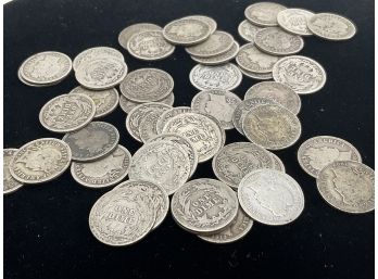 One Roll Of 50 US Barber Silver Dimes