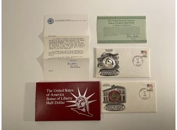 United States Of America Statue Of Liberaty Half Dollar With Case And COA