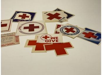 Group Of  Vintage Red Cross War Fund Window Stickers