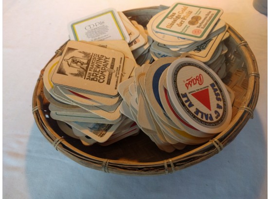 Basket Of 120 Plus Vintage German Coasters Of Cardboard