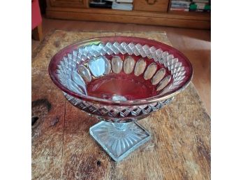 Antique Cut Glass Ruby Red Thumb Press Compote