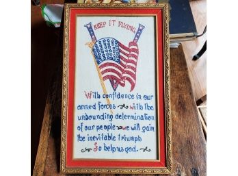 World War II Era Hand Embroidered Patriotic Frame