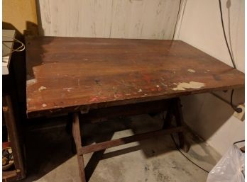 Spacious Wooden Drafting Table With Adjustable  Tilt Mechanism