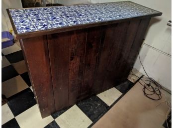 Vintage, 1960s Wooden Portable Bar With A Stylish Blue & White Tile Top From Holland