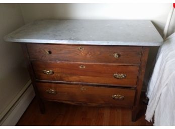 Vintage Oak 3- Drawer Chest / Dresser With Bonus Light Grey Marble Top. Circa 1900.