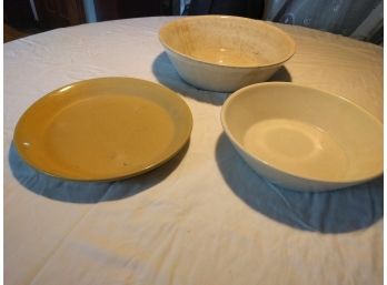 Aged Pottery Bowls And Platter Of Various Makes And Styles