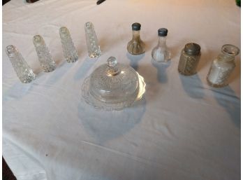 Ornate Glass Condiments Service 9 Piece Set