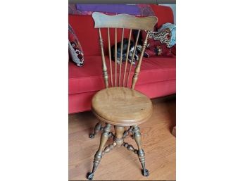 Antique Piano Stool With Glass Ball & Claw Feet