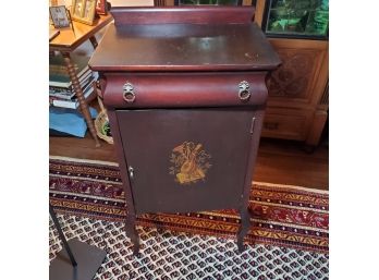 Antique Music Cabinet With One Drawer & Painted Front Cabinet Door - Often Used To Place A Victrola On Top