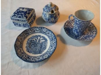 Various Vintage Blue And White Ceramic Pieces