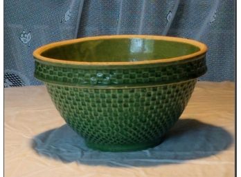 Large Earthenware Bowl With Green Checkered Exterior