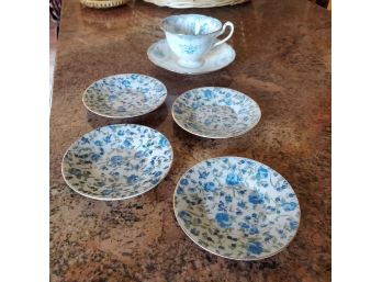 4 Vintage Royal Crown Bread & Butter Pat Dishes & An English Cup & Saucer