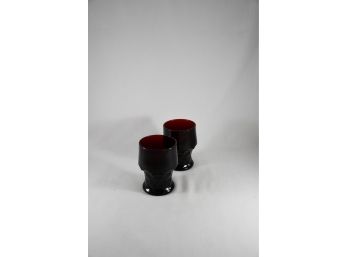 Pair Of Vintage Red Glass Cups