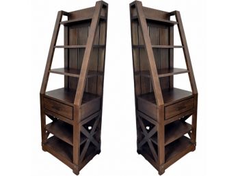 Pair Of Solid Wood Mission Style Split Shelving Unit