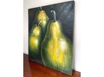 Abstract Still Life Pear Fruit Painting On Stretched Canvas