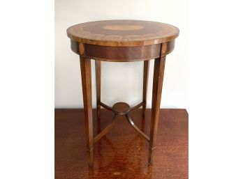 Gorgeous Maple And Mahogany Accent Table With Decorative Medallion Pattern Inlay