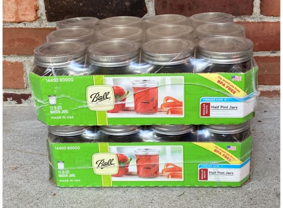 Ball Mason Jars, 24 Total, New-In-Package, Plus Extra Lids