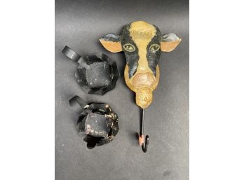 Wall-Mounted Cow Hook & Colonial Candle Holders