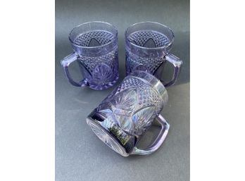 Pressed Amythest-Colored Glass Mugs