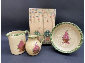 Vintage Country Spongeware Ceramics & Decorative Miniature Cabinet
