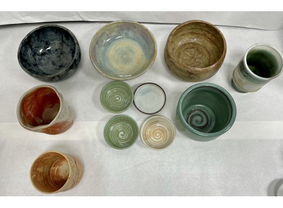 Mixed Lot Of Handmade Glazed Bowls, Small Dishes, Cups/mugs, Small Vase