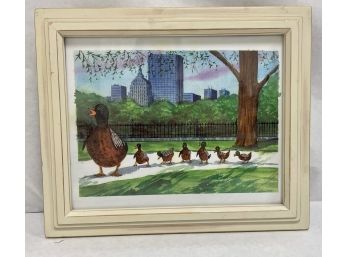Framed Print Pen And Watercolor Painting Of Ducks On Boston Common