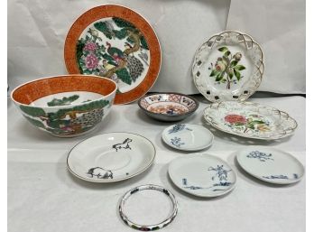 Mixed Lot Of Large And Small Plates And Bowls, Small Porcelain Bangle Bracelet.