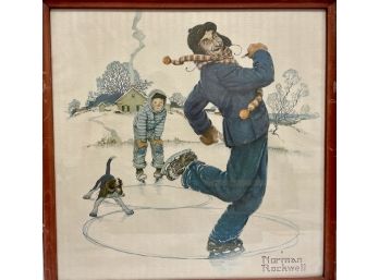 Vintage Norman Rockwell Print 'Grandpa And Me: Ice Skating'.