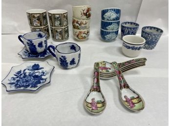 Mixed Lot Of Chinese Tea Cups, Saucers And Spoons. Just In Time To Have A Tea Party!