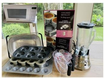 Mixed Baking And Kitchen Supplies - Including A Stainless Steel Waring Blender And Panasonic Microwave