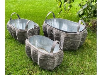 Set Of Baskets With Galvanized Inserts. - Super Cool!