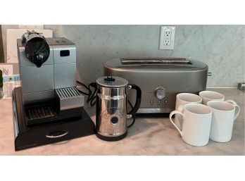 Delonghi Nepresso Machine, Nepresso Milk Foamer And Kitchen Aid Toaster