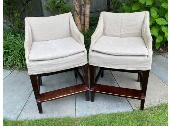 Pair Of Lillian August Slipcovered Counter Stools