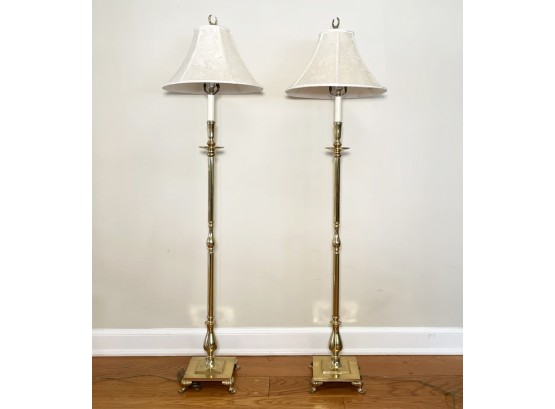 A Pair Of Solid Brass Standing Lamps