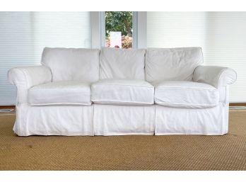 A Slipcovered Linen Couch By Rowe Furniture 1 Of 2