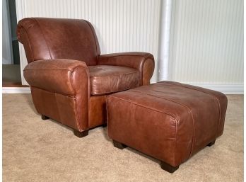A Leather Club Chair And Ottoman - Possibly Pottery Barn