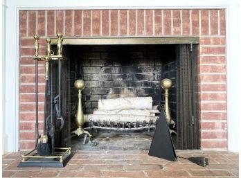 Vintage Wrought Iron And Brass Fireplace Accessories