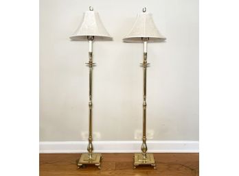 A Pair Of Solid Brass Standing Lamps