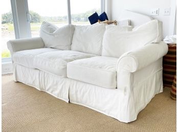 A Slipcovered Linen Couch By Rowe Furniture 2 Of 2