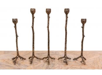 Set Of Five Metal Tree Branch Design Candlestick Holders