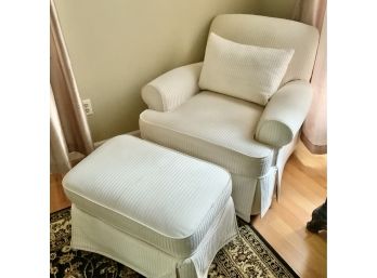 White Fabric Chair W/upholstered Ottoman
