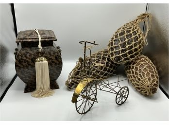 Decorative Gourds In String Bags, Covered Box & More