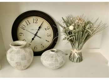 Decorative Lot ~ 2 Vases , Wall Clock & More ~