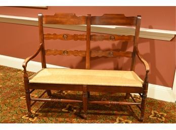 Wooden Bench With Wicker Seat