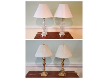 Pair Of Cut Glass Lamps And Brass Lamps