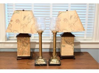 Pair Of World Map Lamps And More