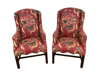 Pair Of Beautifully Upholstered Wing Chairs By Harden Furniture